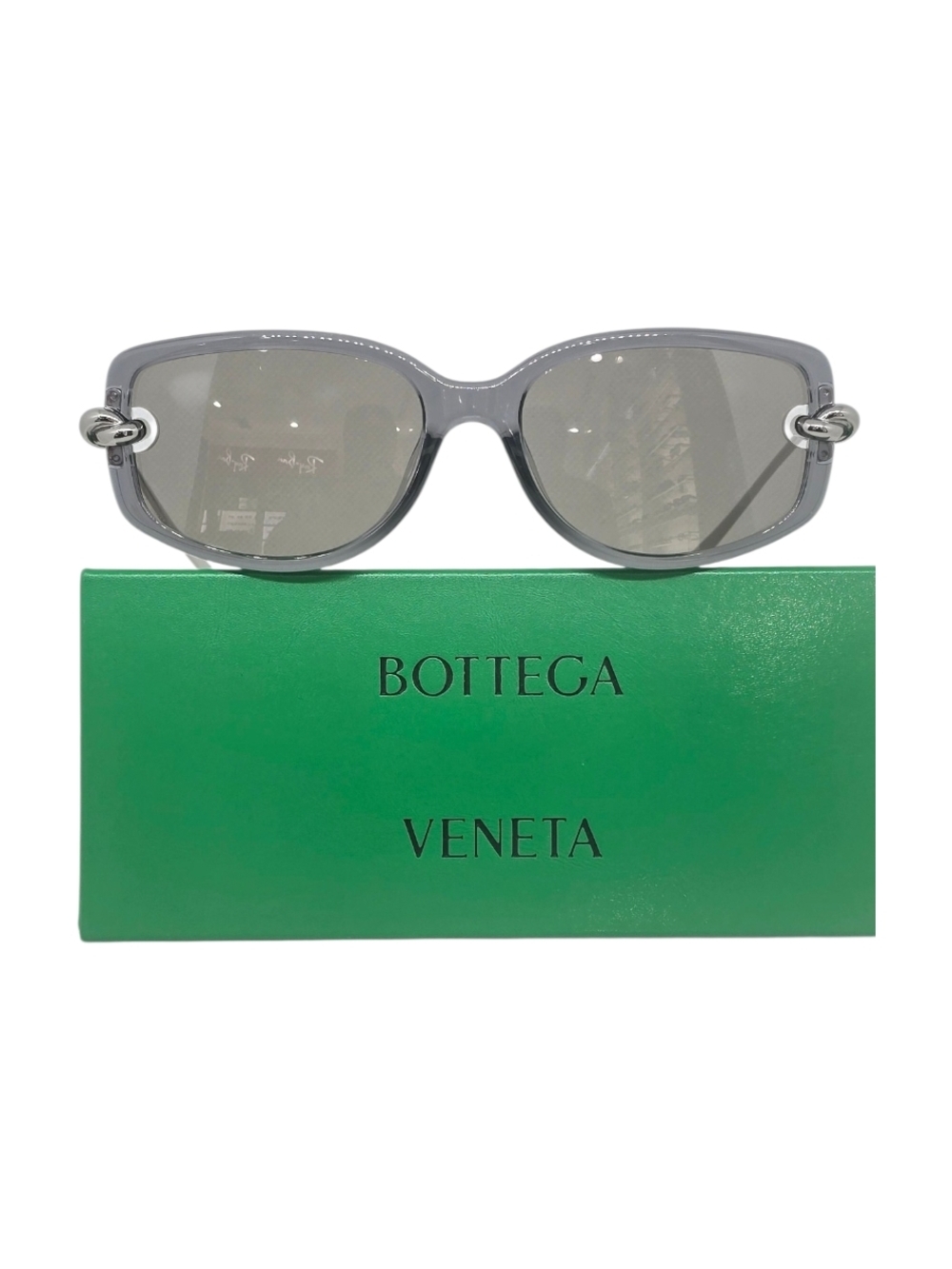 Bottega Veneta Gray Oversized Acetate Sunglasses with Silver Chain Accent